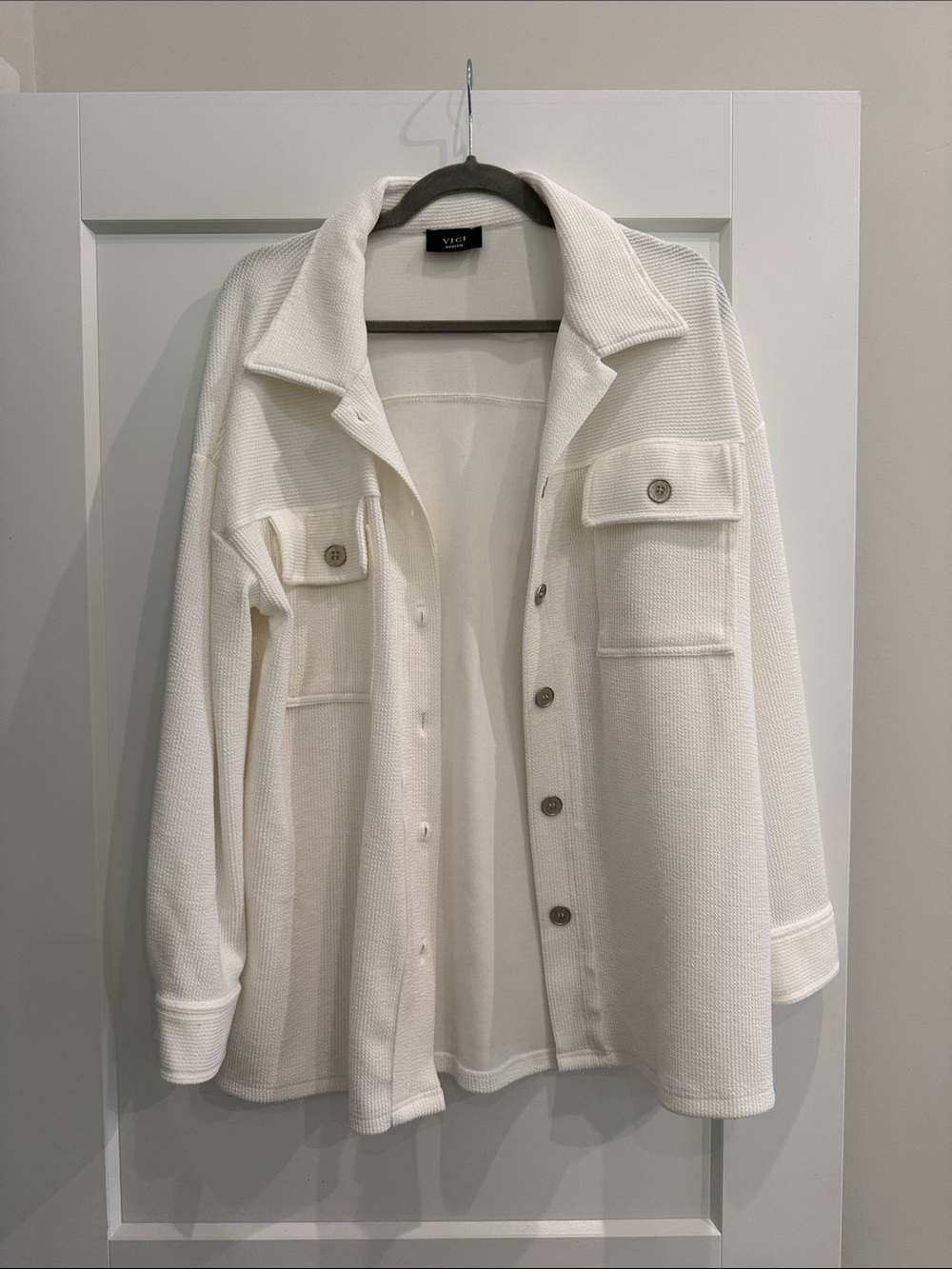 VICI Cream Button-Front Utility Shacket Jacket